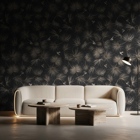 Tropical Palm Leaf and Birds Wallpaper Mural