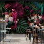 Pink Parrot with Colorful Floral Wallpaper Mural