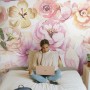 Pink Peony Floral Bouqet Pattern Wallpaper Mural