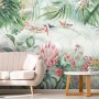 Colorful Tropical Exotic Cactus Floral with Little Birds Wallpaper Mural