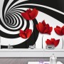 Red Poppy Floral with Abstract Fractal Wallpaper Mural