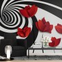 Red Poppy Floral with Abstract Fractal Wallpaper Mural
