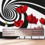 Red Poppy Floral with Abstract Fractal Wallpaper Mural
