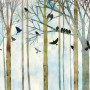 Vintage Abstract Forest and Black Bird Wallpaper Mural