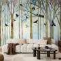 Vintage Abstract Forest and Black Bird Wallpaper Mural