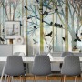 Vintage Abstract Forest and Black Bird Wallpaper Mural