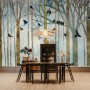 Vintage Abstract Forest and Black Bird Wallpaper Mural