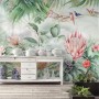Colorful Tropical Exotic Cactus Floral with Little Birds Wallpaper Mural
