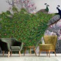 Elegant Peacock with Cherry Blossom Wallpaper Mural
