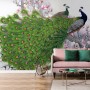 Elegant Peacock with Cherry Blossom Wallpaper Mural