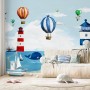 Watercolor Lighthouse with Hot Air Balloons Wallpaper Mural
