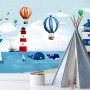 Watercolor Lighthouse with Hot Air Balloons Wallpaper Mural