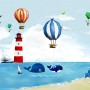 Watercolor Lighthouse with Hot Air Balloons Wallpaper Mural