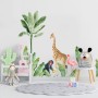 Kids Tropical Animals with Palm Leafs Wall Decal Sticker