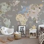 Kids Colorful World Map with Animals Wallpaper Mural