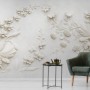 3D Embossed Look Cement Lily Flower Wallpaper Mural