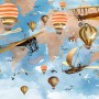 3D Look Kids World Map with Hot Air Balloon Wallpaper Mural