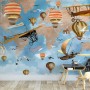 3D Look Kids World Map with Hot Air Balloon Wallpaper Mural