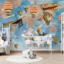 3D Look Kids World Map with Hot Air Balloon Wallpaper Mural