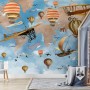 3D Look Kids World Map with Hot Air Balloon Wallpaper Mural