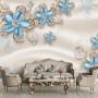 Blue Floral with Jewellery Leaf Wallpaper Mural