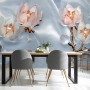 Pearl Lotus Flower and Little Butterfly Wallpaper Mural