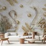 3D Look Swan and Leaf with Water Pattern Wallpaper Mural