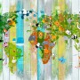 Kids World Map on the Colorful Wood Wallpaper Mural