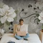 Vintage Cream Flowers Art Wallpaper Mural