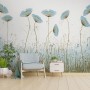Oil Painting Blue Poppy Flowers Wallpaper Mural