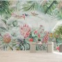 Colorful Tropical Exotic Cactus Floral with Little Birds Wallpaper Mural