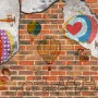 Hot Air Balloon with Young People on Brick Wallpaper Mural