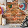 Hot Air Balloon with Young People on Brick Wallpaper Mural
