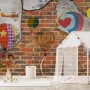 Hot Air Balloon with Young People on Brick Wallpaper Mural