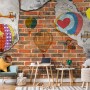 Hot Air Balloon with Young People on Brick Wallpaper Mural