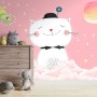 Cartoon Happy Cat on the Pink Clouds Wallpaper Mural