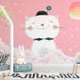 Cartoon Happy Cat on the Pink Clouds Wallpaper Mural