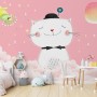 Cartoon Happy Cat on the Pink Clouds Wallpaper Mural