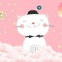 Cartoon Happy Cat on the Pink Clouds Wallpaper Mural