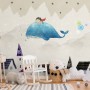 Cartoon Village and Little Child on the Flying Whale Wallpaper Mural