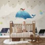 Cartoon Village and Little Child on the Flying Whale Wallpaper Mural