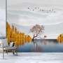 River Landscape and Yellow Autumn Trees Wallpaper Mural