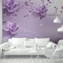 3D Look Purple Flowers Wallpaper Mural