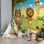 3D Look King Lion and Wild Animals Wallpaper Mural