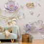 3D Embossed Look Tulip Floral with Swan Wallpaper Mural