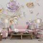 3D Embossed Look Tulip Floral with Swan Wallpaper Mural