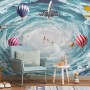 Hot Air Balloon and Airplanes on The Sky Wallpaper Mural