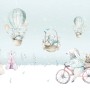 Cartoon Winterscape and Squirrels with Hot Air Balloons Wallpaper Mural