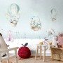 Cartoon Winterscape and Squirrels with Hot Air Balloons Wallpaper Mural