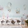 Cartoon Winterscape and Squirrels with Hot Air Balloons Wallpaper Mural